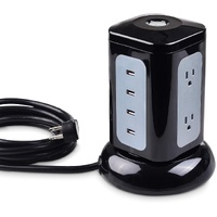 6 Outlet Surge Protector Tower with 4 USB Charging Ports (4.2A in Total) and 10 Feet Extra Long Power Cord in Black