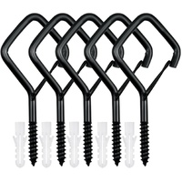 5 PCS Black Eye Screw Hooks, 4 Inch Ceiling Hooks for Hanging Heavy Duty Items with Safety Buckle – Metal Eye Bolt Hooks for Hanging Plants, Wind Chim