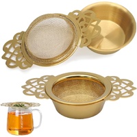 2 Pack Tea Strainers with Drip Bowls Stainless Steel Mesh Tea Infusers Loose Leaf Tea Filter with Handles Tea Steeper for Tea Juice Coffee Drinks, Gol
