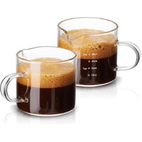 2 Pack Measuring Cups, 75ML Espresso Cups with Handle, Espresso Shot Glasses with V-Shaped Mouth, Clear Accessories, Milk Frothing Pitcher | with Hand
