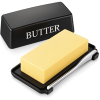 Butter Dish With Cover And Knife,Food Grade Plastic Butter Holder With Lid For Countertop,Black Dishwasher Safe Butter Storage Container