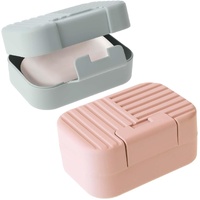 2 Pack Travel Soap Case with Lever - Holder for Soap & Shampoo Bars with Secure 4-Point Closure