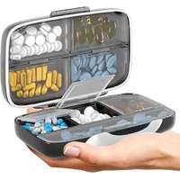 Travel Pill Organizer - Airtight Medicine Case for Traveling Portable Pharmacy Box with Labels Vitamin Container 8 Compartment Supplement Medication H