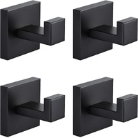 4 Pack Bathroom Towel Hooks, Screw-in Square Matte Black Wall Hooks Robe Hook, Anti-Rust SUS304 Stainless Steel Heavy-Duty Door Hanger Coat Hook, Stur