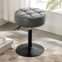 Adjustable Vanity Stool, 360 Swivel Chair for Makeup Room, Gray Faux Leather Stool for Bathroom & Living Room