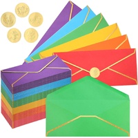 50 Pcs Colorful Business Mailing Pretty Envelopes with Gold Border and Stickers Standard Letter Size Envelopes for Graduation Wedding Office Check Inv