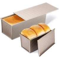 2 Pack Pullman Loaf Pan with Lid, 13x4 & 9x4 inch (2.2 lb & 1 lb Dough Capacity), Non-Stick Sandwich Bread Loaf Pan for Homemade Baking Bread, Gold