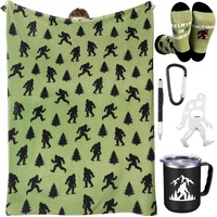 5 Pcs Bigfoot Sasquatch Gifts Sasquatch Lovers Gift with Large Blanket 12 oz Insulated Tumbler Socks Can Opener Keychain and Ballpoint Pen for Men Wom