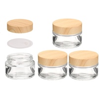 1 Set Round Glass Jars with Wood Lids, 1oz/30g Refillable Cosmetic Containers Glass Makeup Containers for Sample, Cream, Lotion, Powder Clear