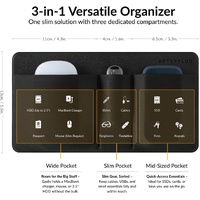 3-Pocket Storage Pouch, Adhesive Laptop Accessory Organizer, for Portable HDD, SSD, USB Drive, Mouse, Cables - Black