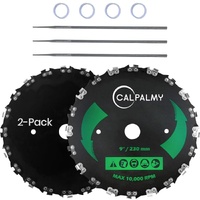(2-Set) 9" x 20T Chainsaw Tooth Brush Blades - Weed Eater Saw Blade Kit with 2 Carbon Steel Round Chainsaw Blades, 3 Round Files, and 4 Washers for Br