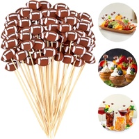 100 Pcs Football Toothpicks, 4.72 Inch Football Cocktail Picks for Appetizers, Long Bamboo Toothpicks, Decorative Toothpicks Skewers for Holiday Birth