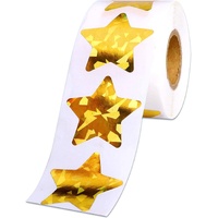 1.5" Large Holographic Gold Star Stickers for Kids Reward, 500 Pcs Foil Star Metallic Stickers Roll for Behavior Chart, Student Planner and School Cla