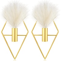 2 Pcs Boho Wall Decor Metal Gold Wall Art Hanging Planters with Artificial Pampas Modern Home Decor Display Art for Living Room Bedroom Bathroom(Rhomb