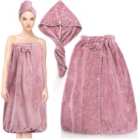 2 Pcs Bath Towel Wrap Set, Microfiber Soft Shower with Head Cover, Adjustable Closure Bathrobe for Women, Super Absorbent Body Dress and Hair Spa Gym