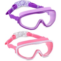 2 Pack Kids Swim Goggles, Swimming Glasses for Children from 3 to 15 Years Old Purple/Pink