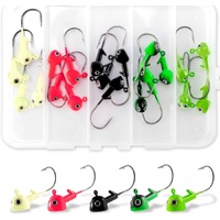 20-Pack Walleye Jigs Kit with 3D Eyes, Bass Fishing Jig Heads Stand Up Swimbait Head 1/8oz 3/16oz 1/4oz 1/2oz, Flat Bottom Ice Hooks Saltwater Freshwa
