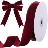 10 Yards Burgundy Velvet Ribbon 1 Inch for Christmas Tree, Dark Red Gift Wrapping Crafts Bow Wreath Holiday Decorations (Burgundy) 1"-10 Yard