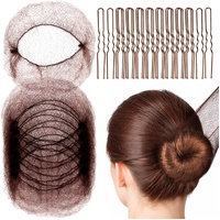 Hair Accessories Set: 20PCS Mesh Hair Nets Invisible and 40PCS U Shaped Hair Pins for Women, Girls, Ballet Bun Maker & Dance (Hair Nets- 20 inch(50cm)