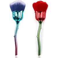2 Pieces Rose Makeup Brushes Blush Brush Large Face Powder Makeup Brushes kabuki brushes for Powder Cosmetic Loose Powder Brush Nail Dust Brush (Red/B