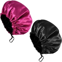 2 Pcs Silk Bonnet Sleep Cap, Adjustable Waterproof Satin Hair Night Cap, Double Layer for Women Girls With Black Curly Hair