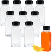 10 Pack Empty Plastic Juice Bottles, 8 Ounce Beverage Container Bottle with Black Tamper Evident Lid, Suitable for Juice, Smoothie and Homemade Bevera
