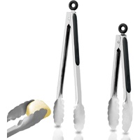 2 Pack Kitchen Tongs, 9" and 12" Stainless Steel Cooking Tongs, Non-Slip Heat Resistant Handle Heavy Duty Food Locking Tongs