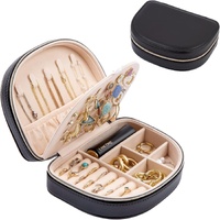 Travel Size Jewelry Box, Small Portable Seashell-shaped Jewelry Case, 2 Layer Mini Jewelry Organizer in PU Leather, Earring Necklace Bracelet Ring Hol