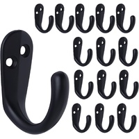 15PCS Coat Hooks Wall Mounted Single Prong Robe Hook for Hanging Towel Hooks with 30 Screws for Bags, Hat, Cap, Scarf, Cup (Black)
