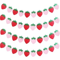 4Pcs Strawberry Party Banner,Berry First Birthday Decor, Pink & Red Hanging Garland for Shower, Strawberry Themed Party Favors & Supplies