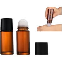 2Pcs Brown 50ml Glass Essential Oil Roller Bottles,Large Empty Roller Bottles Refillable,Deodorant Bottle Containers Rollerball for Fragrance Refillab