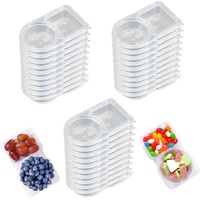 2 Compartment Snack Containers with Lids, Small Reusable Plastic Clear Snack Containers for School, Home, Fridge, Veggie Dip, Lunch, Cheese and Cracke