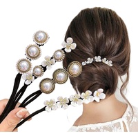 Hair Bun Maker, Deft Bun, 4PCS Women Magic Hair Bun Maker with Peal and Flower, Magic Twist Hairpin Lazy Curler Reusable Bun Hair Accessories for Wome