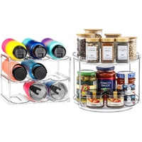 1 Pack 2 Tier Acrylic Clear Lazy Susan, 9.25inch + Water Bottle Organizer, Hold 9 -