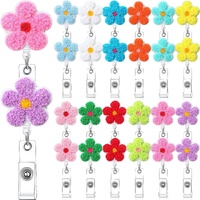 24 Pcs Pastel Flower Badge Reel Retractable Back to School Cute Felt Holder with Alligator Clip Nursing Name ID Accessories for Nurse Worker Teacher S