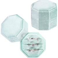 3 Slots Vintage Velvet Ring Boxes, 2 Pack Octagonal Elegant His and Her Wedding Jewelry Organizer Holders for Engagement Proposal Ceremony Anniversary