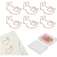 100PCS Rabbit Shape Paper Clips, Rose Gold Bunny Paperclips Decorative Clips Cute Animals Bookmark for Office School Home Desk Organizers