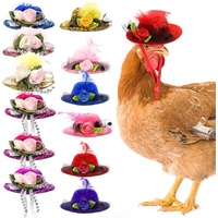 12 Pcs Chicken Hats for Hens, Mini Feather Top Helmet Halloween Accessories, Funny Small Hat Tiny Pet Hat, Show Costume Rooster Duck Hamster Parrot Bi
