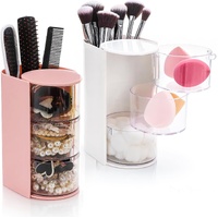 2 Pack Hair Brush Holders, 3-layer Rotatable Tie Organizer, Clear Acrylic Accessories Storage Box for Girls, Bathroom Makeup Container Case Headband B