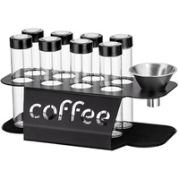 Coffee Bean Storage Containers - 8-pack Glass Jars for Storing Coffee Beans - Transparent Storage Containers, Reagent Racks, One-Way Valve - Portable 