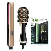 Yellow Straightening Comb Avocado & Macadamia Oil Infused Hair Straightener & Volumizing Brush Set - Anti-Frizz Ceramic Ion Technology - LCD Precision