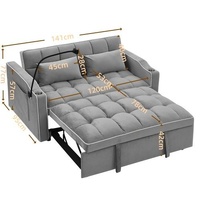 Fashionable Modern and Multi-functional Foldable Velvet Sofa Bed - Light Grey