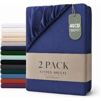 Hotel Quality Fitted sheets - 2 Piece Fitted sheets  -Breathable Bedding - Wrinkle, Fade, Stain Resistant- 26inch/40cm Deep Pocket Fitted Bed Sheet-Wr