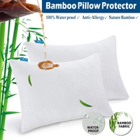 Waterproof Bamboo Pillow Protector Cover, 100% Bug Water Proof Zippered Pillow Cases Standard/Queen Size ( 2 Pack,White,48cm x 74cm)