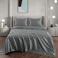 Art Silk Satin Sheet Set Hotel 4 Pieces Fitted/Flat Sheet Bedding Set-Luxury Soft Silky Sheets for Hair and Skin, Similar to Silk Bed Sheets Set 4 Pie
