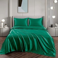 Art Silk Satin Sheet Set Hotel 4 Pieces Fitted/Flat Sheet Bedding Set-Luxury Soft Silky Sheets for Hair and Skin, Similar to Silk Bed Sheets Set 4 Pie
