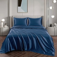 Art Silk Satin Sheet Set Hotel 4 Pieces Fitted/Flat Sheet Bedding Set-Luxury Soft Silky Sheets for Hair and Skin, Similar to Silk Bed Sheets Set 4 Pie
