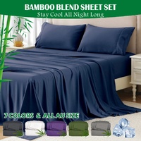 4 Piece Hotel Bamboo Cooling Sheet Set -Ultra Soft 2000TC Breathable Bed Sheets Set with 37 Centimetre Deep Pocket-Cooling Sheets for Hot Sleepers(Nav