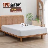100% Cotton Fitted Sheet - Super Soft 40cm Deep Pocket Bottom Sheets - White Elastic Sheet（King Single,White)