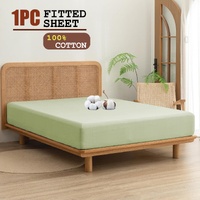 100% Cotton Fitted Sheet - Super Soft 40cm Deep Pocket Bottom Sheets - White Elastic Sheet（Queen,Green beans)